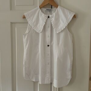 Ganni Cotton Poplin Collared Sleeveless Top